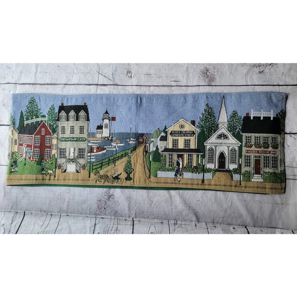 Nautical Harbor Coastal Village Themed Tapestry Table Runner 72 X 12